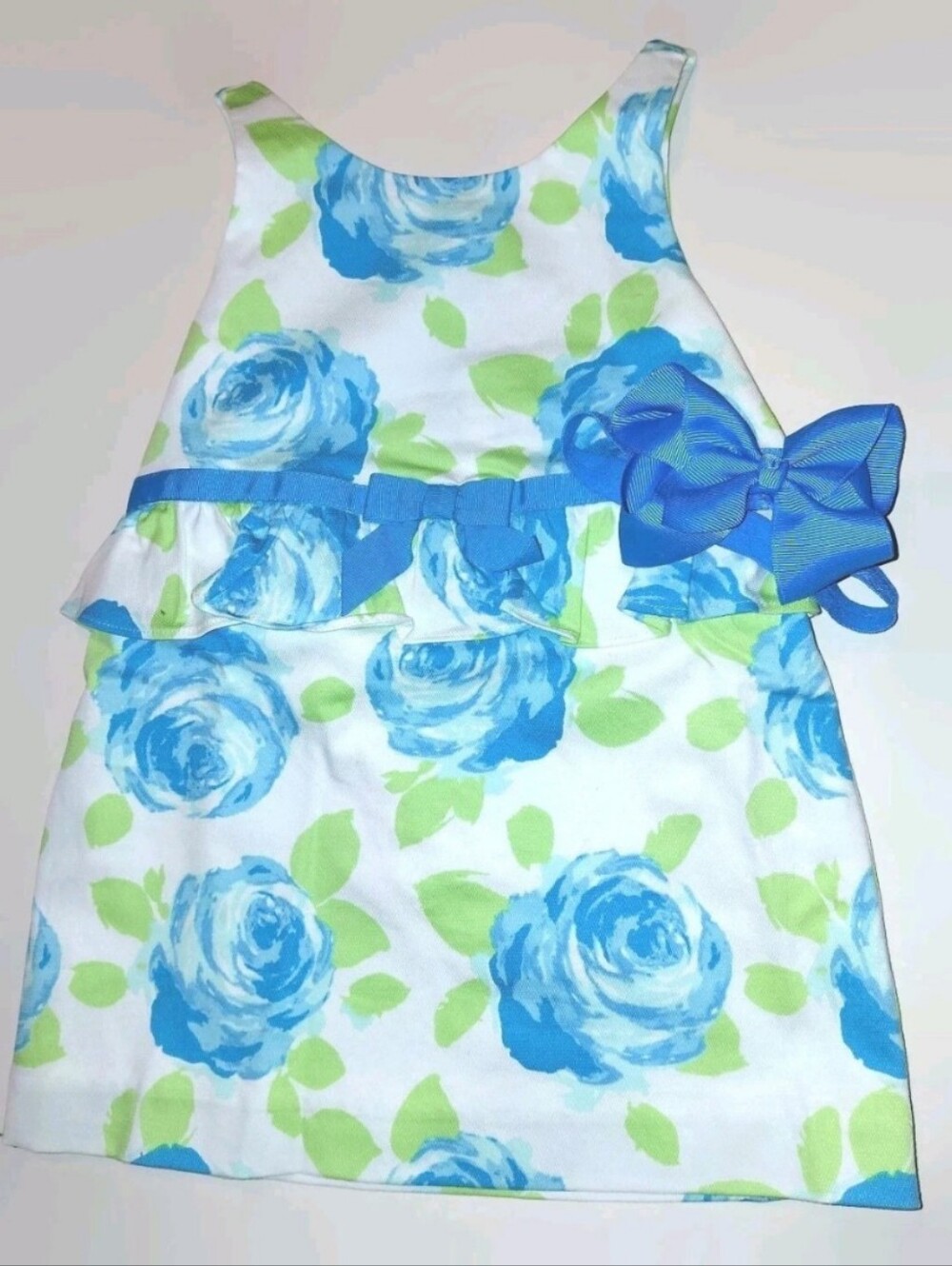 Janie and Jack Teal and Blue Rose Print Peplum Dress
